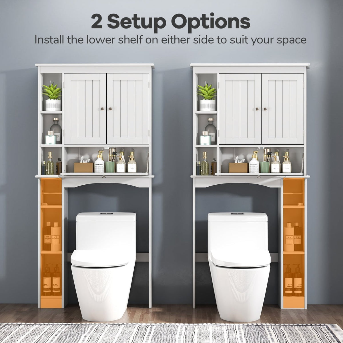 Over the Toilet Storage Cabinet with Adjustable Shelf and Bottom Bar-White