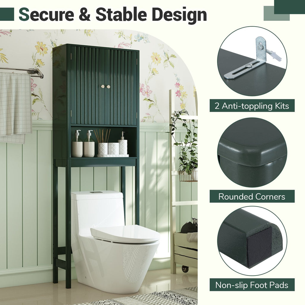 Over The Toilet Storage Cabinet with Fluted Doors-Green