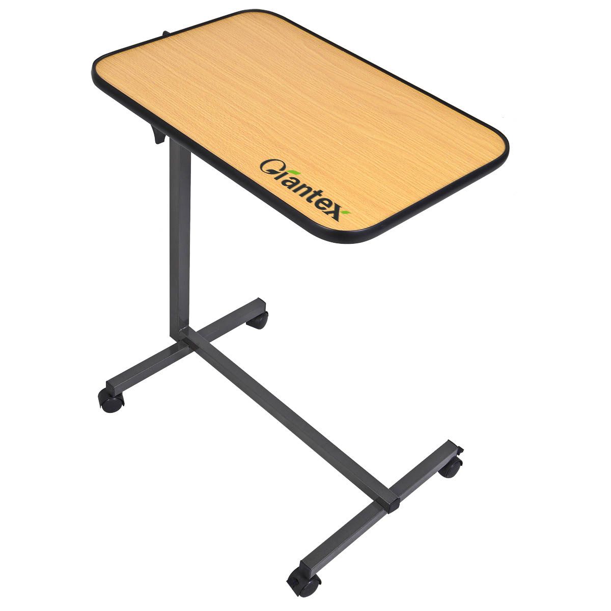 Overbed Rolling Table with Tilting Top, Adjustable Height Bed Tray in Beige