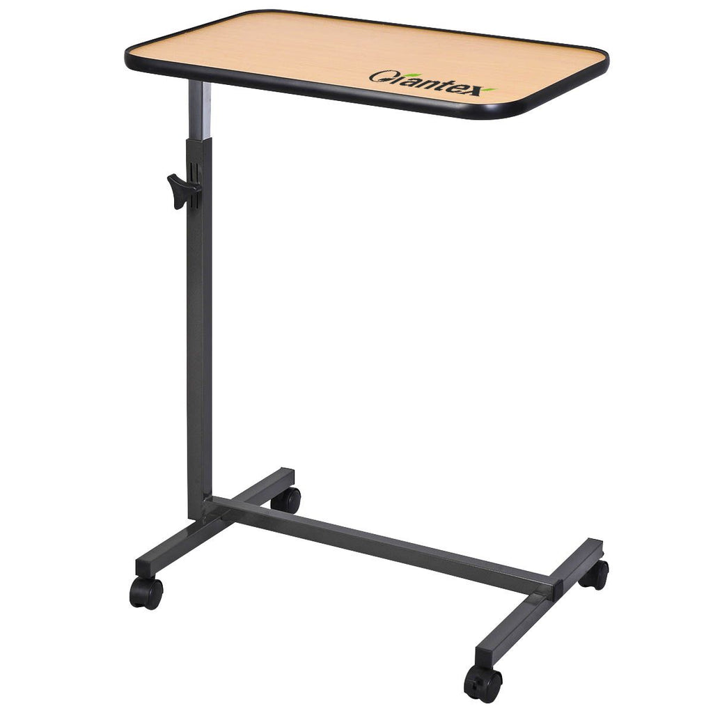 Overbed Rolling Table with Tilting Top, Adjustable Height Bed Tray in Beige