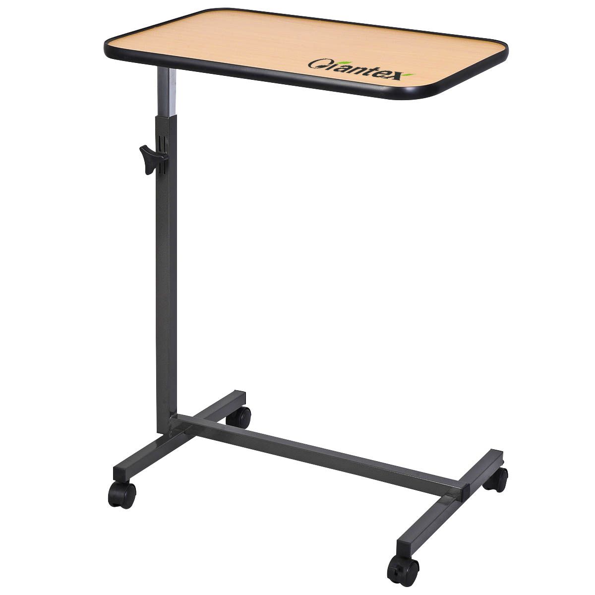 Overbed Rolling Table with Tilting Top, Adjustable Height Bed Tray in Beige