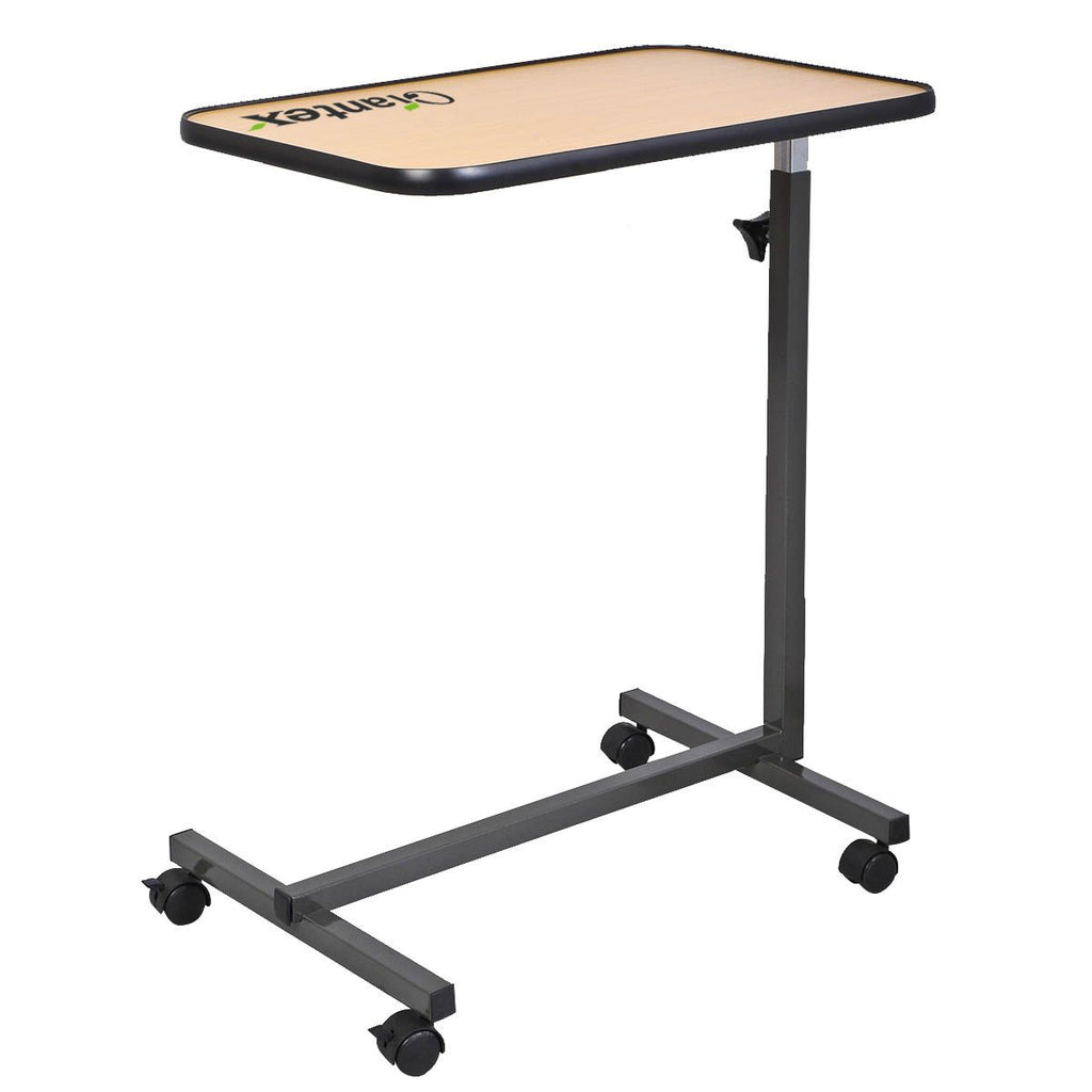 Overbed Rolling Table with Tilting Top, Adjustable Height Bed Tray in Beige