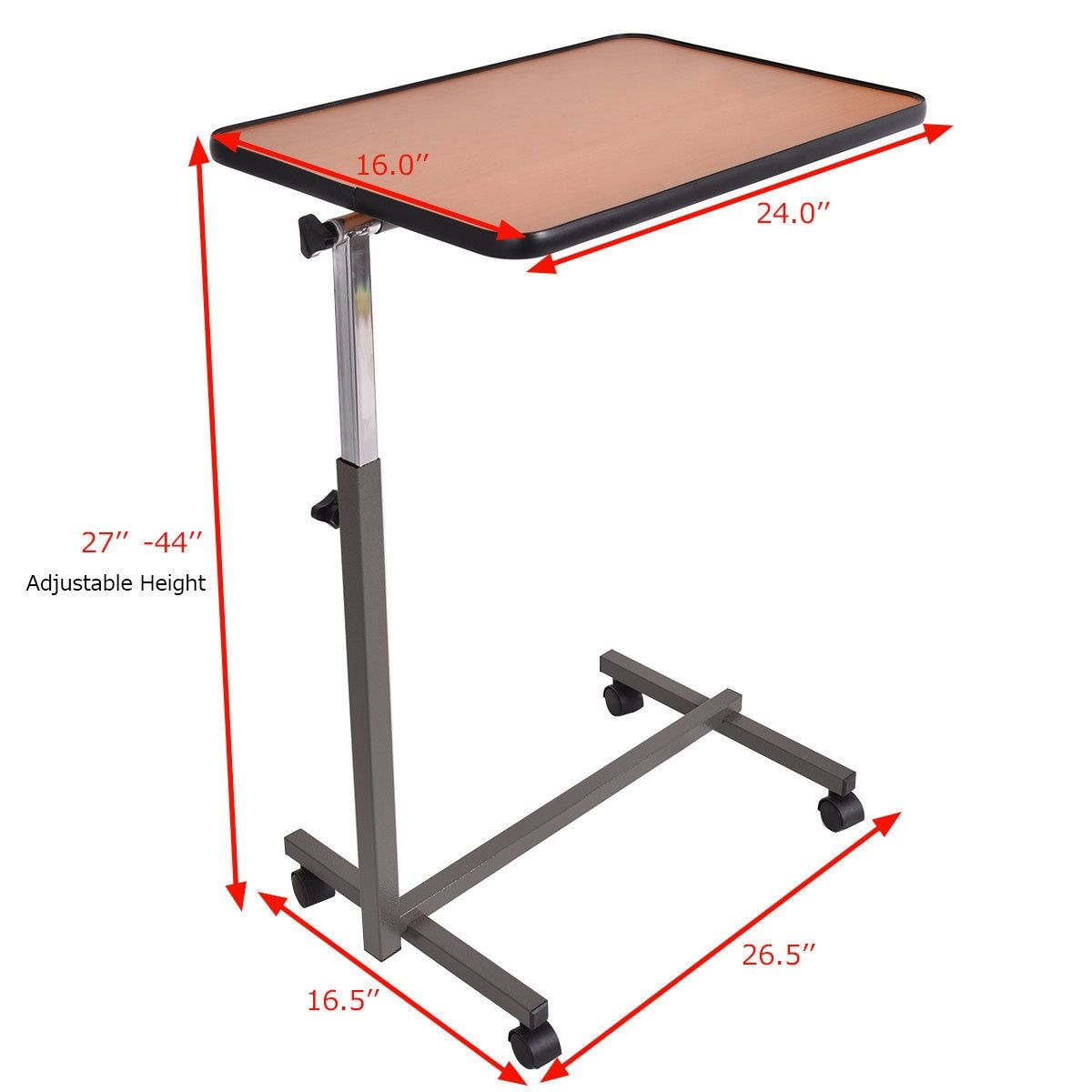 Overbed Rolling Table with Tilting Top, Adjustable Height Bed Tray in Beige