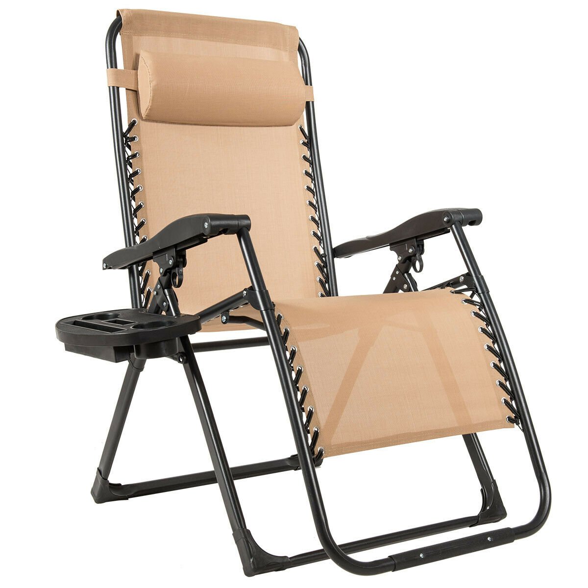 Oversize Lounge Chair with Cup Holder of Heavy Duty for outdoor-Beige
