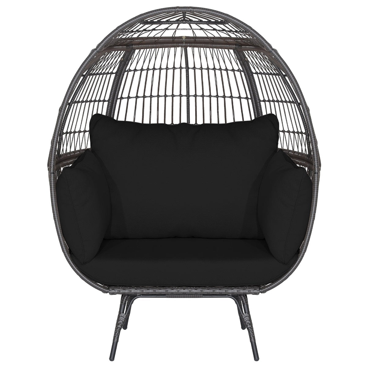 Oversized Wicker Egg Lounge Chair with 4 Cushions and 450 lb Capacity, Black