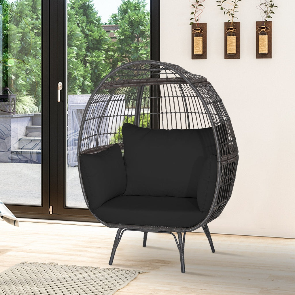 Oversized Wicker Egg Lounge Chair with 4 Cushions and 450 lb Capacity, Black