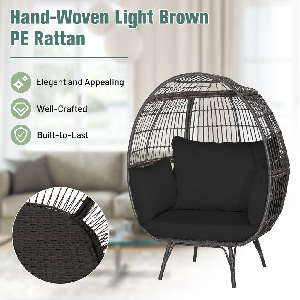 Oversized Wicker Egg Lounge Chair with 4 Cushions and 450 lb Capacity, Black