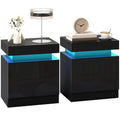 Nightstand Set of 2, End Side Tables with LED Lights, Bedside Tables with 2 Drawers, for Bedroom, Black