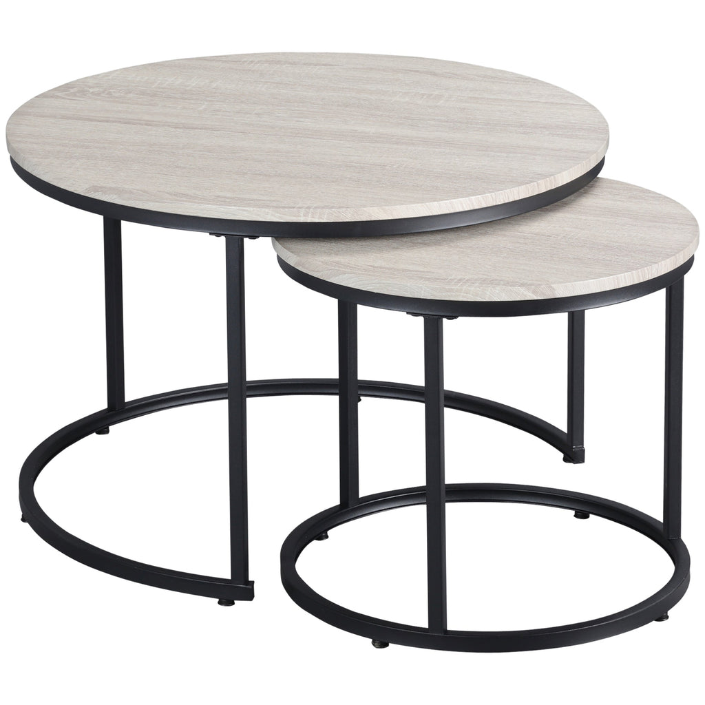 Nesting Tables, 29" Round Coffee Table Set of 2, Modern Side Tables for Living Room with Metal Base, Rustic Brown