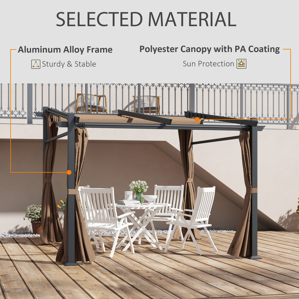 Metal Pergola with Sliding Roof Canopy, Retractable Pergola Canopy, 10' x 10', Beige