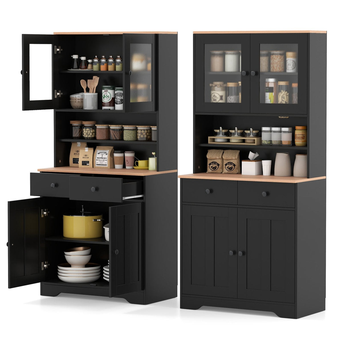 Pantry Cabinet with 2 Removable Shelves-Black