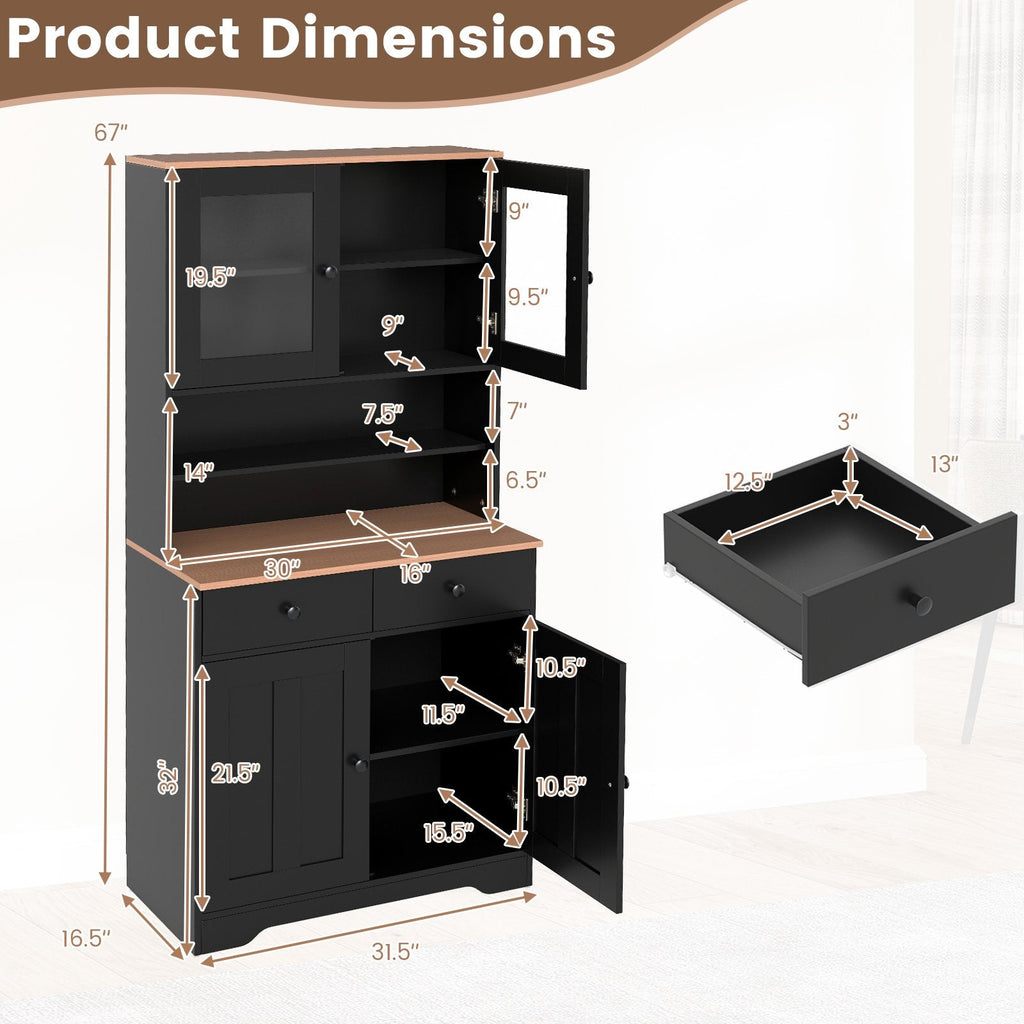 Pantry Cabinet with 2 Removable Shelves-Black