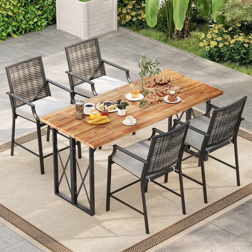 Patio Bar Stools Set of 2 Counter Height Rattan Bar Chairs with Armrest-Grey