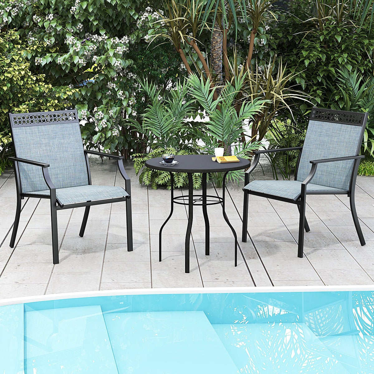 Patio Chairs Set of 2 with All Weather Breathable Fabric-Blue