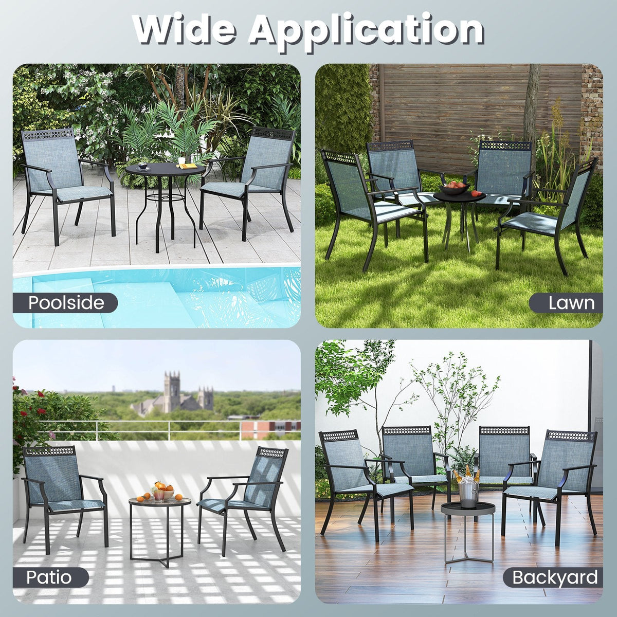Patio Chairs Set of 2 with All Weather Breathable Fabric-Blue