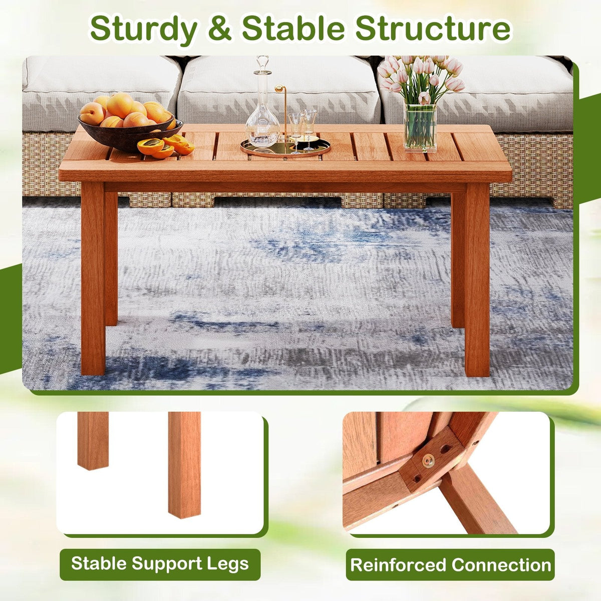 Patio Coffee Table with Slatted Tabletop for Deck, Poolside