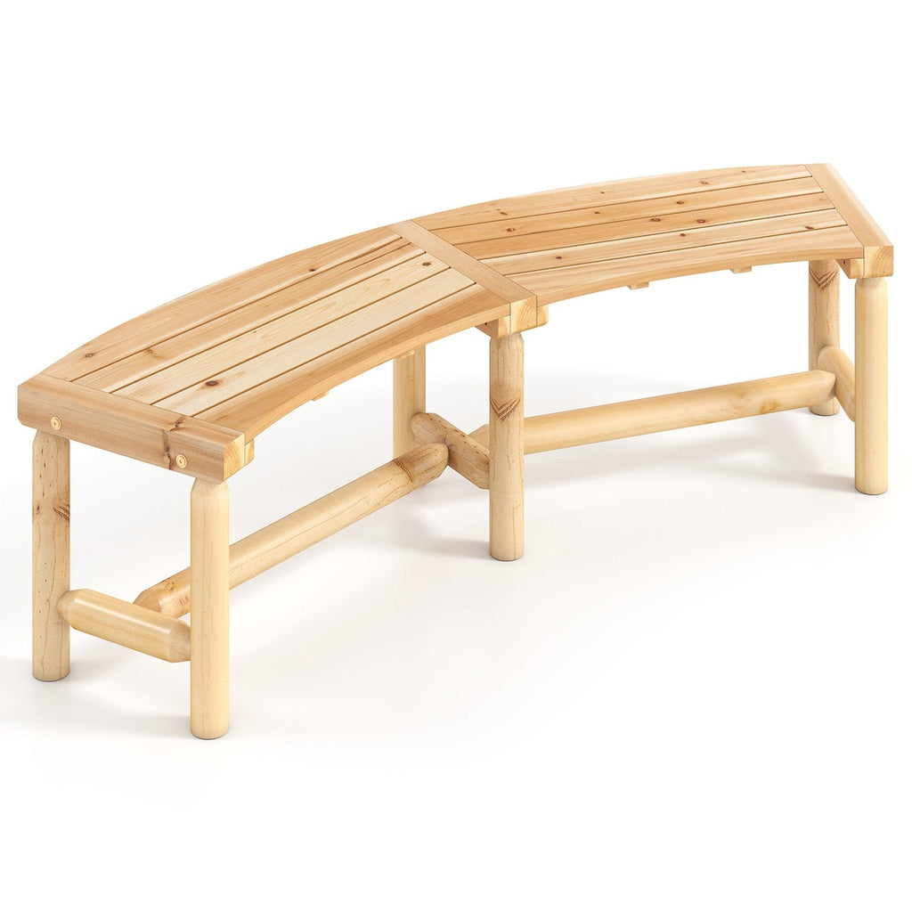 Patio Curved Bench Solid Wood Fire Pit Bench Outdoor Backless Loveseat-Natural