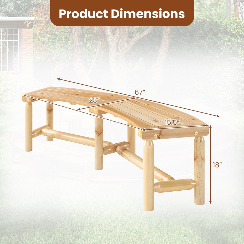 Patio Curved Bench Solid Wood Fire Pit Bench Outdoor Backless Loveseat-Natural