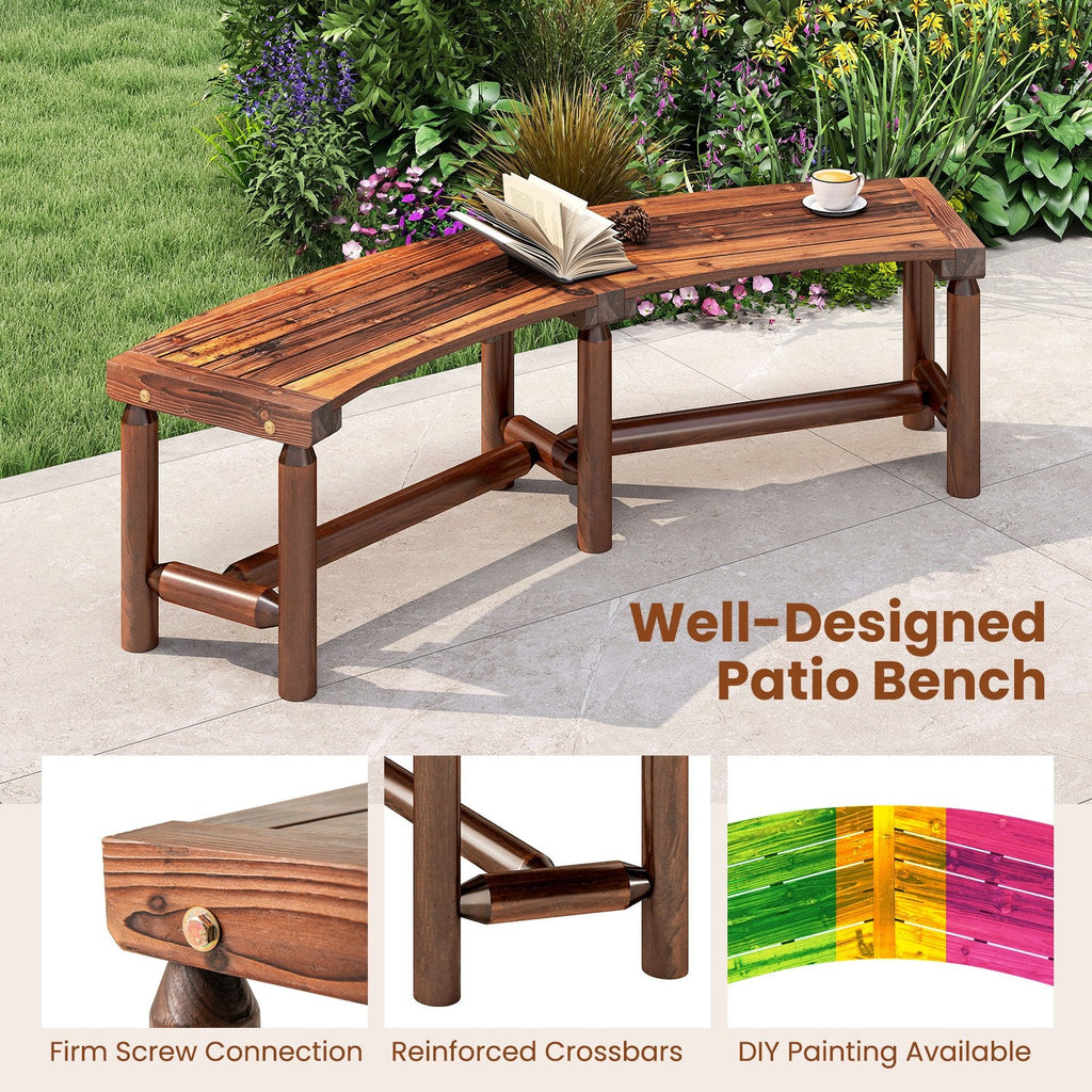 Patio Curved Bench Solid Wood Fire Pit Bench Outdoor Backless Loveseat-Rustic Brown