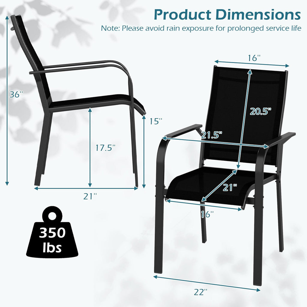 Patio Dining Chairs Set of 2/4/6 Stackable Outdoor Armchairs with Metal Frame-Set of 2