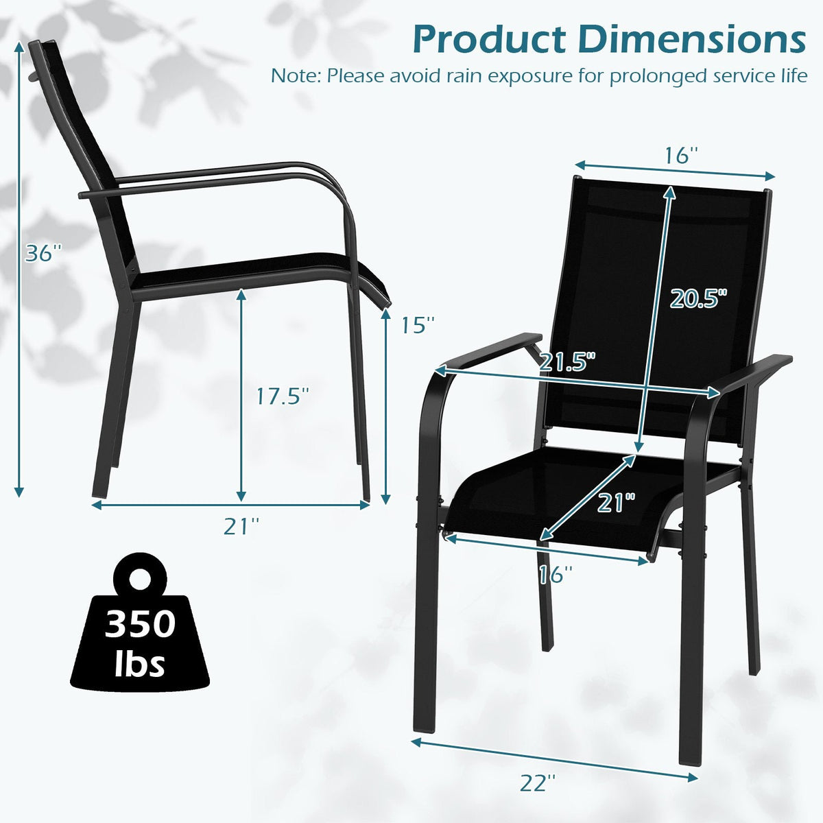 Patio Dining Chairs Set of 2/4/6 Stackable Outdoor Armchairs with Metal Frame-Set of 2