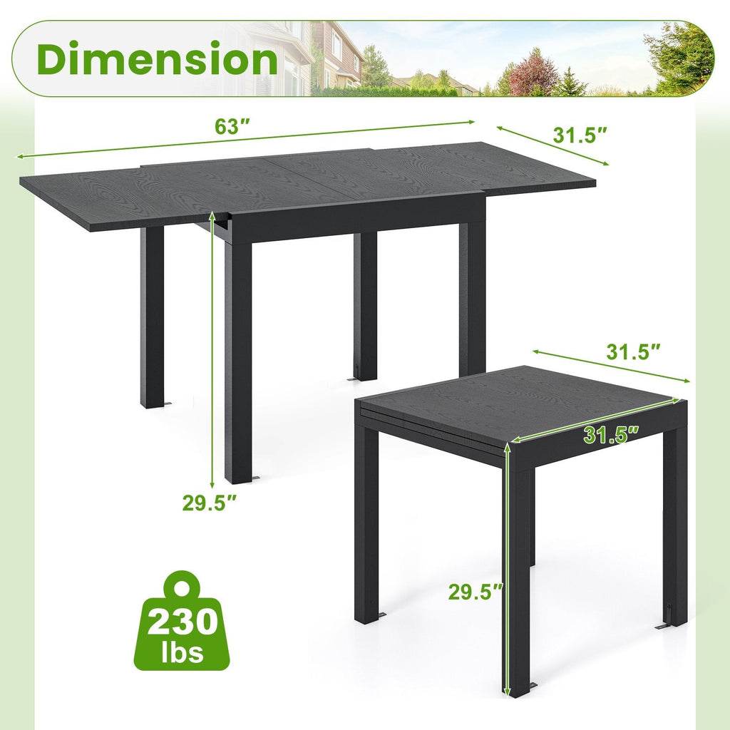 31.5 inches-63 inches Adjustable Patio Expandable Dining Table for 4-6 Person-Gray