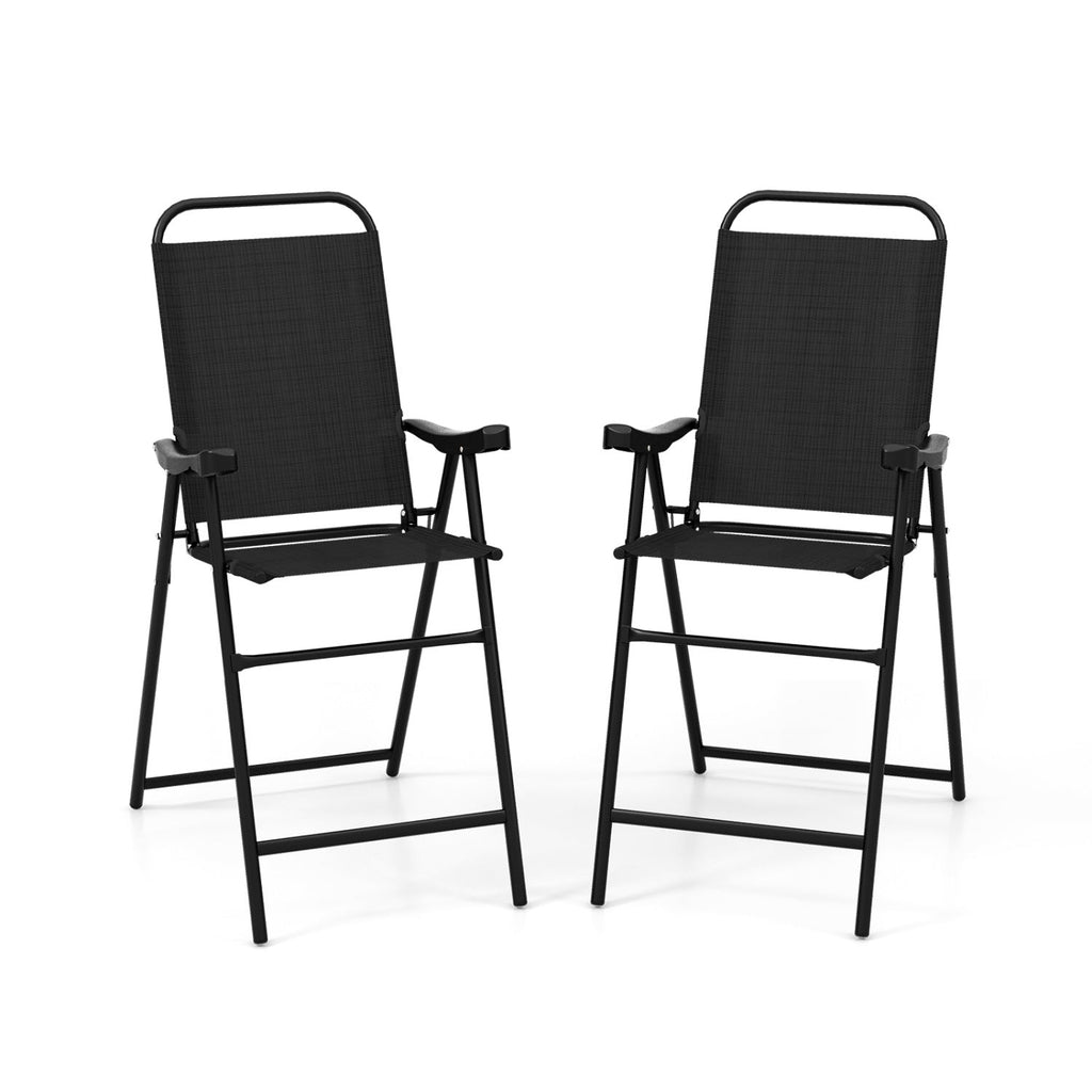 Patio Folding Bar Stool Set of 2 with Metal Frame and Footrest-Black
