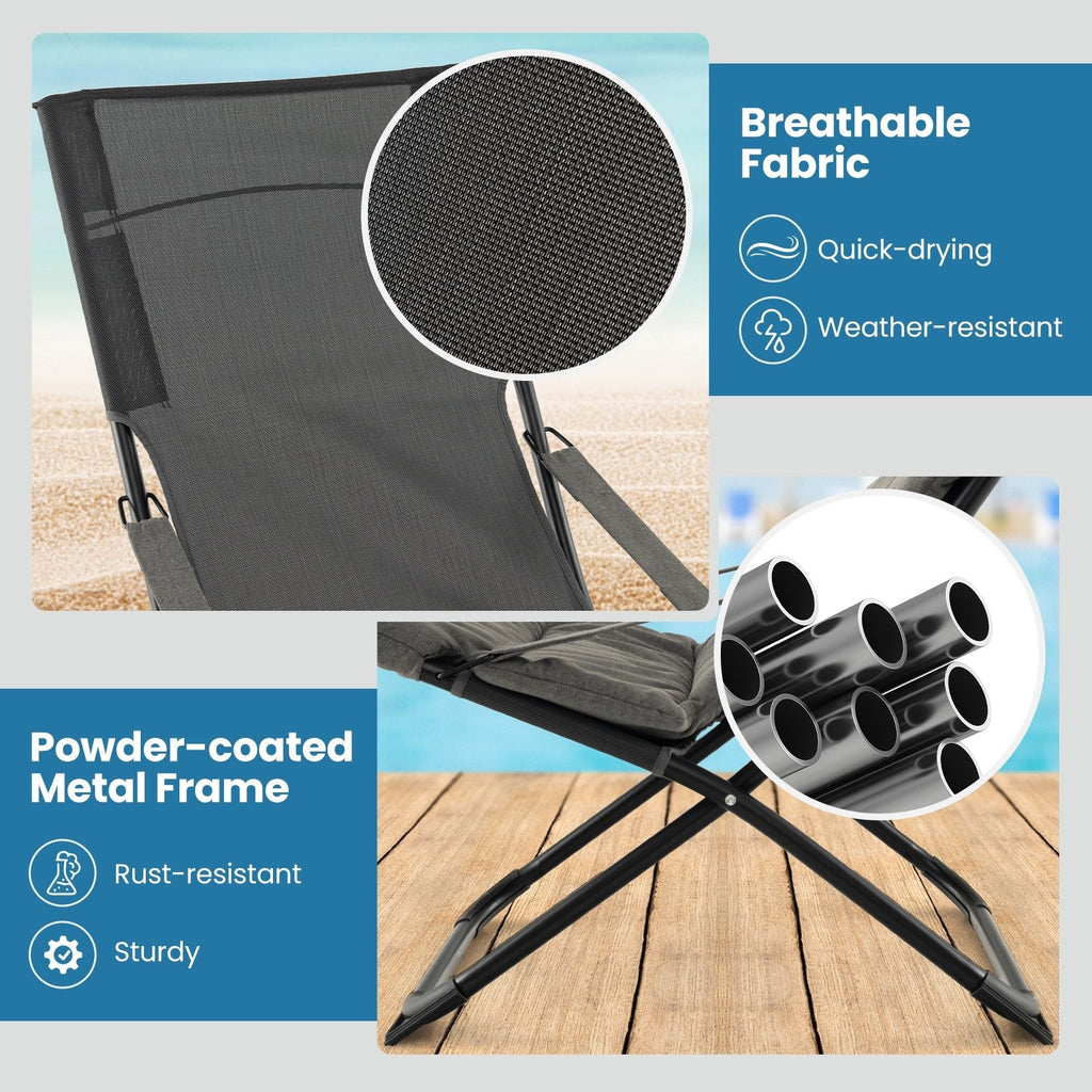 Folding Sling Chair with Ottoman Footrest and Removable Cushion, Gray