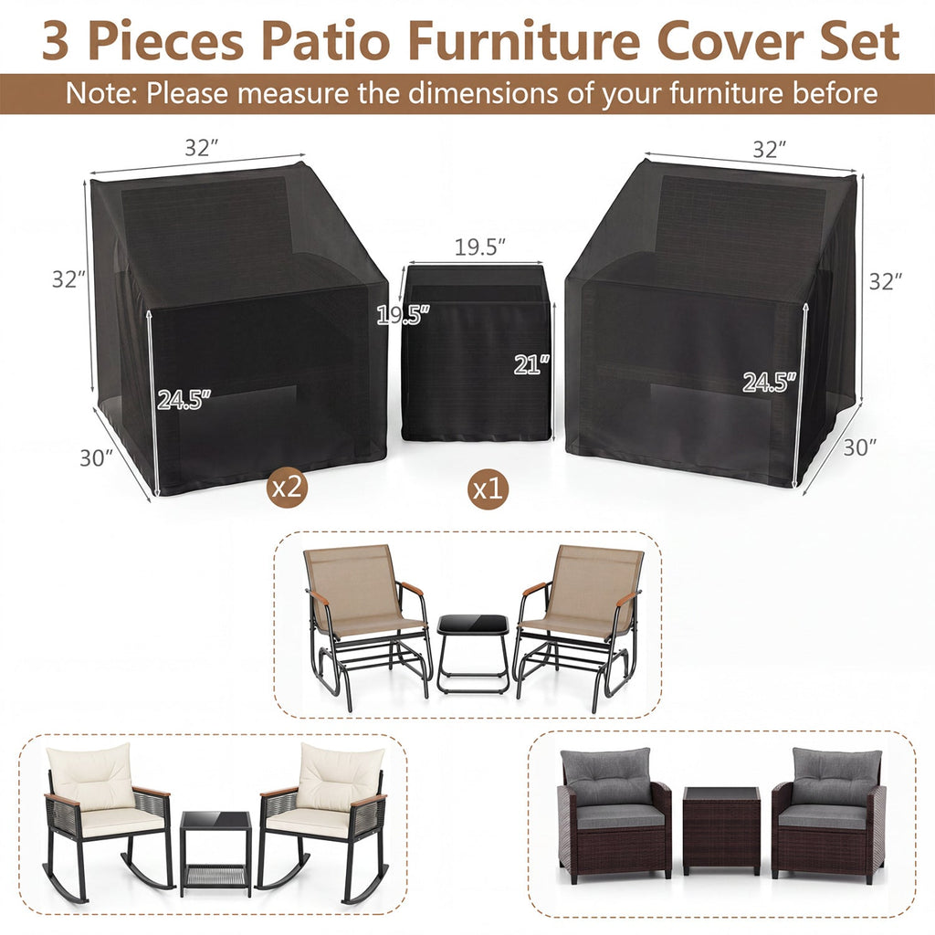 Patio Furniture Covers Waterproof Outdoor Conversation Covers for 3 Pieces Bistro Set-Black