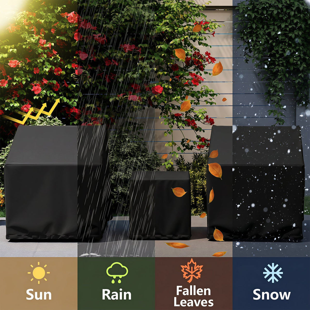 Patio Furniture Covers Waterproof Outdoor Conversation Covers for 3 Pieces Bistro Set-Black