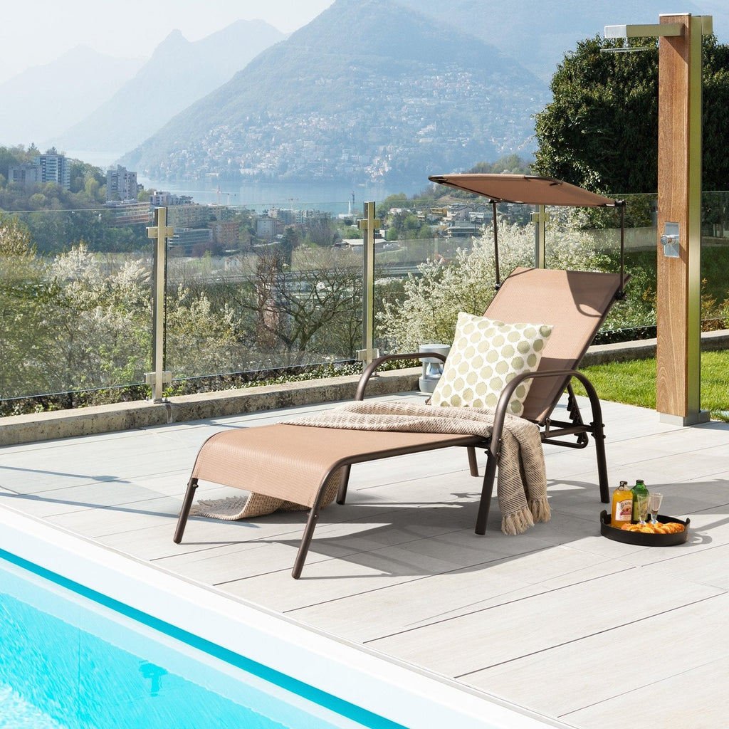 Chaise Lounge with Rotating Canopy, Hidden Cup Holder and 5 Level Backrest