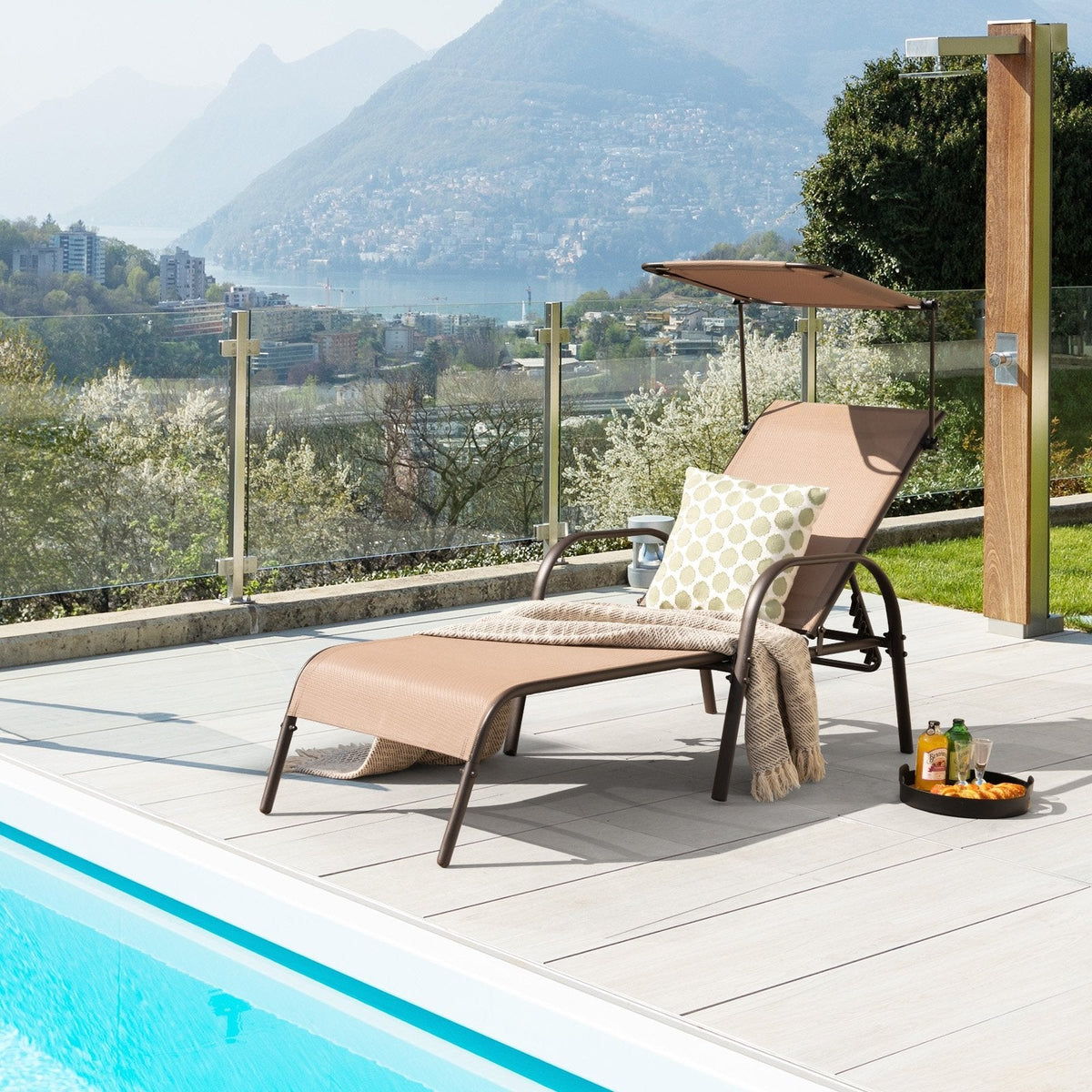 Chaise Lounge with Rotating Canopy, Hidden Cup Holder and 5 Level Backrest