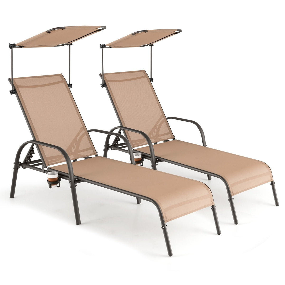 Chaise Lounge with Rotating Canopy, Hidden Cup Holder and 5 Level Backrest