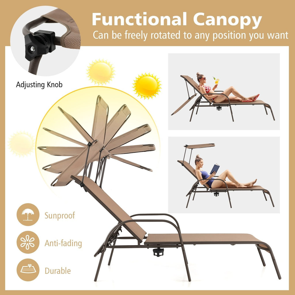 Chaise Lounge with Rotating Canopy, Hidden Cup Holder and 5 Level Backrest