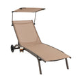 Chaise Lounge with Rotatable Canopy, Cup Holder and Wheels, 6 Positions