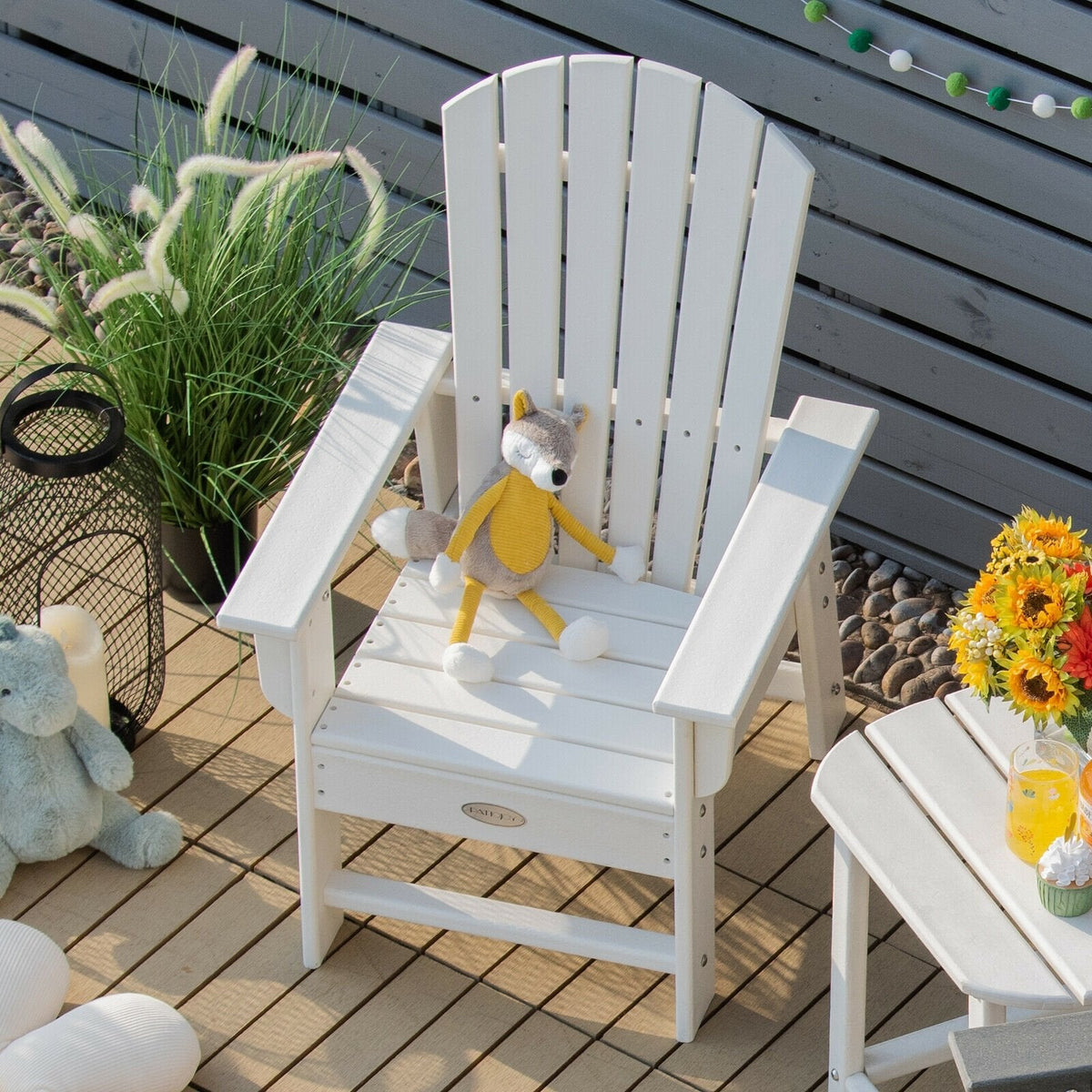 Patio Kids' Adirondack Chair with Ergonomic Backrest-White