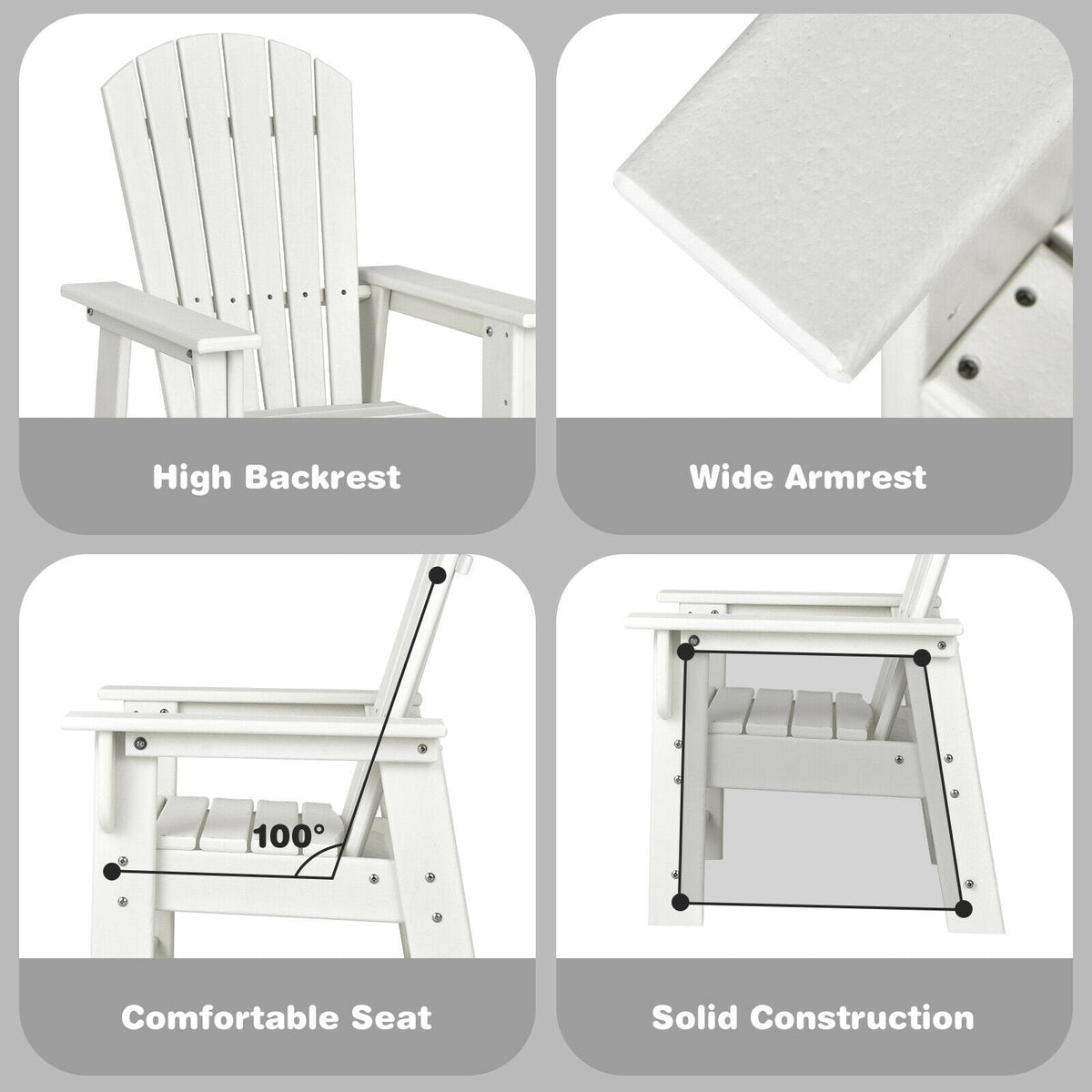 Patio Kids' Adirondack Chair with Ergonomic Backrest-White
