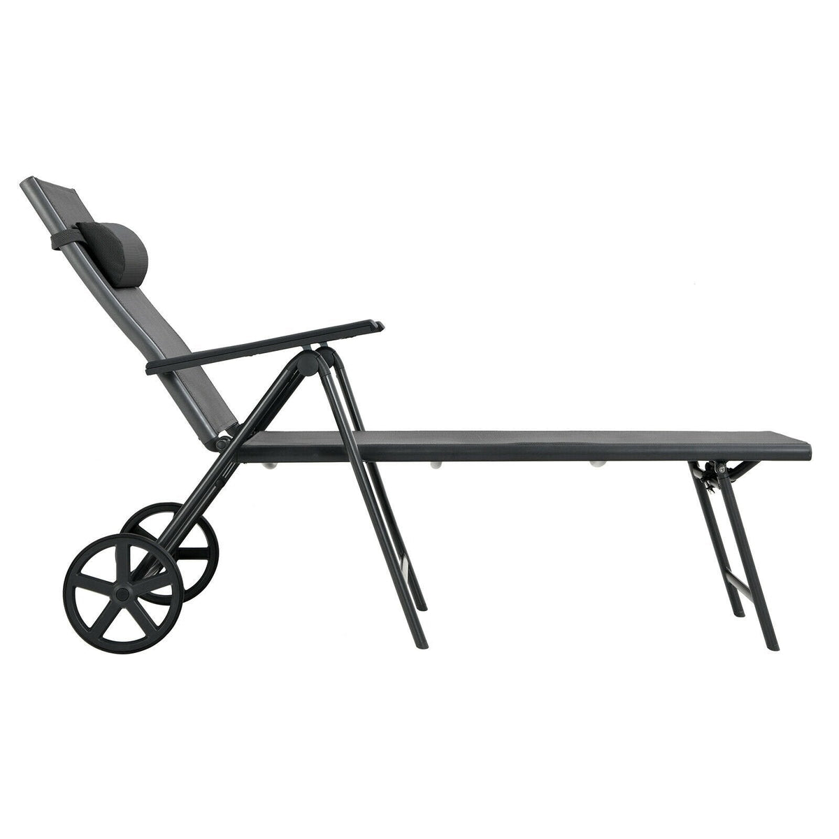 Folding Aluminium Lounge Chair with Wheels, Neck Pillow and 7 Positions
