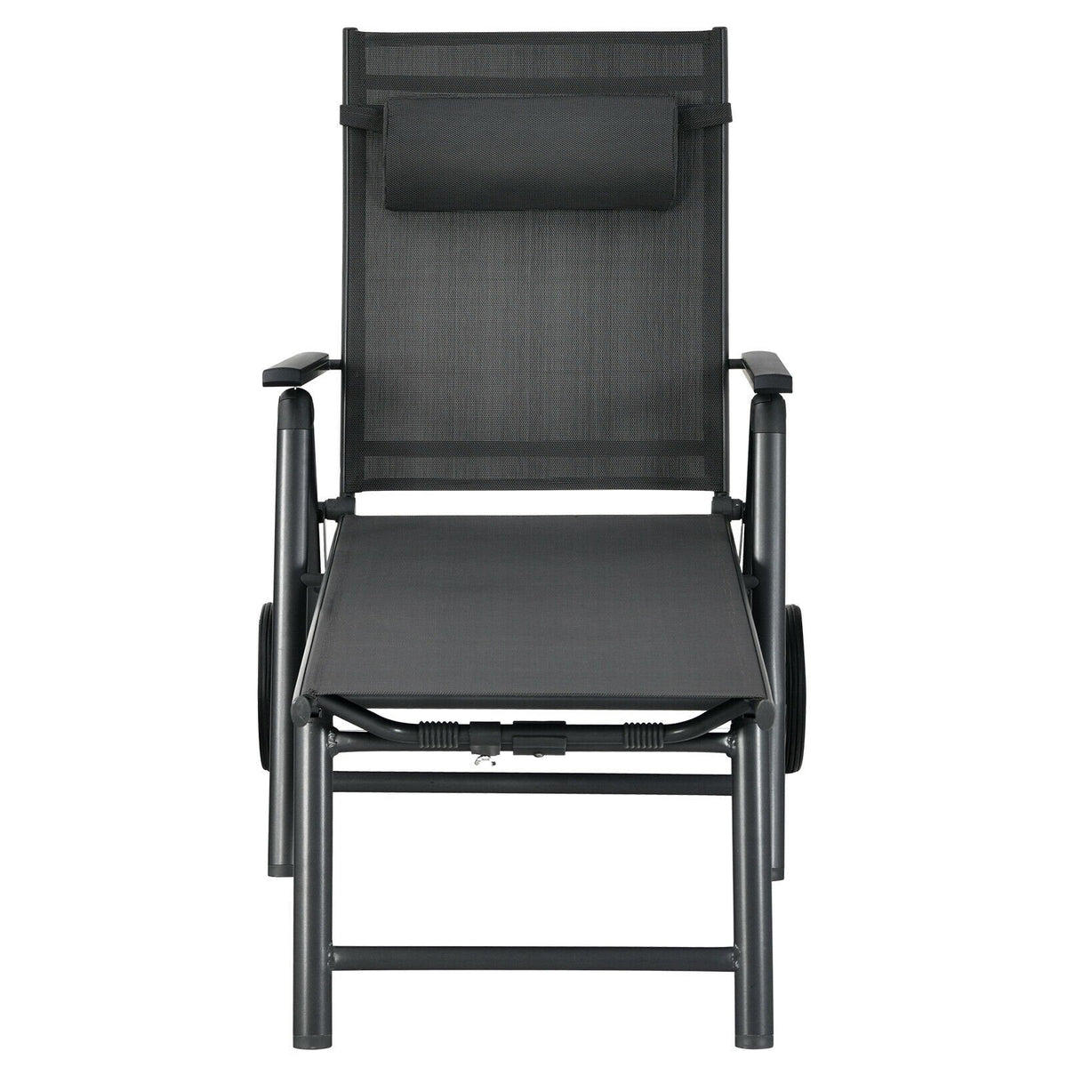 Folding Aluminium Lounge Chair with Wheels, Neck Pillow and 7 Positions
