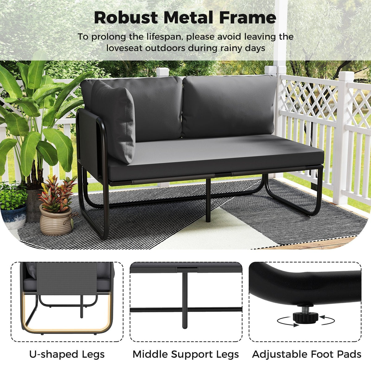 Patio Loveseat Sofa Couch with Removable Pillows and Seat Cushion-Gray