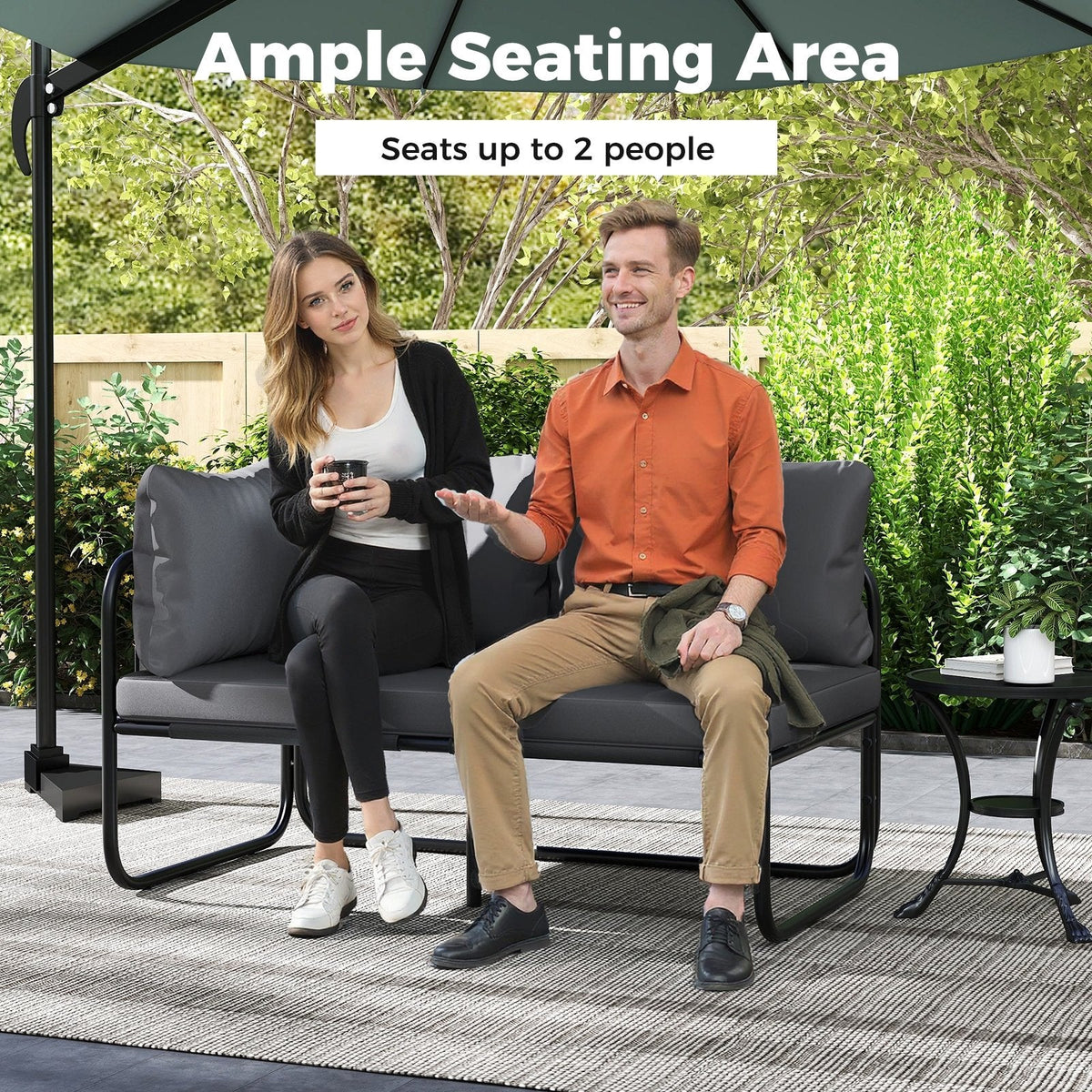 Patio Loveseat Sofa Couch with Removable Pillows and Seat Cushion-Gray