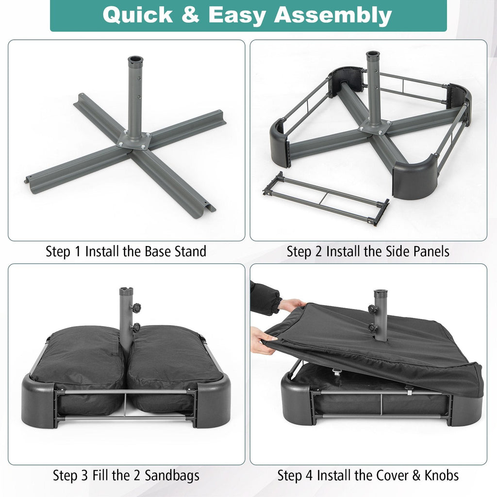 Fillable Umbrella Base with 2 Sandbags and Dust-proof Cover