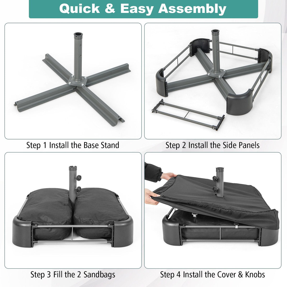 Fillable Umbrella Base with 2 Sandbags and Dust-proof Cover