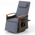 Wicker Swivel Recliner with Footrest, Headrest and Fold Out Side Table, Slate Gray