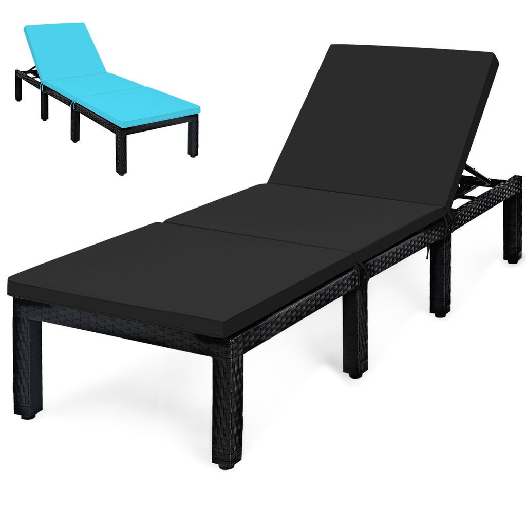 Rattan Lounge Chair with Two Cushion Covers, Black and Off Turquoise