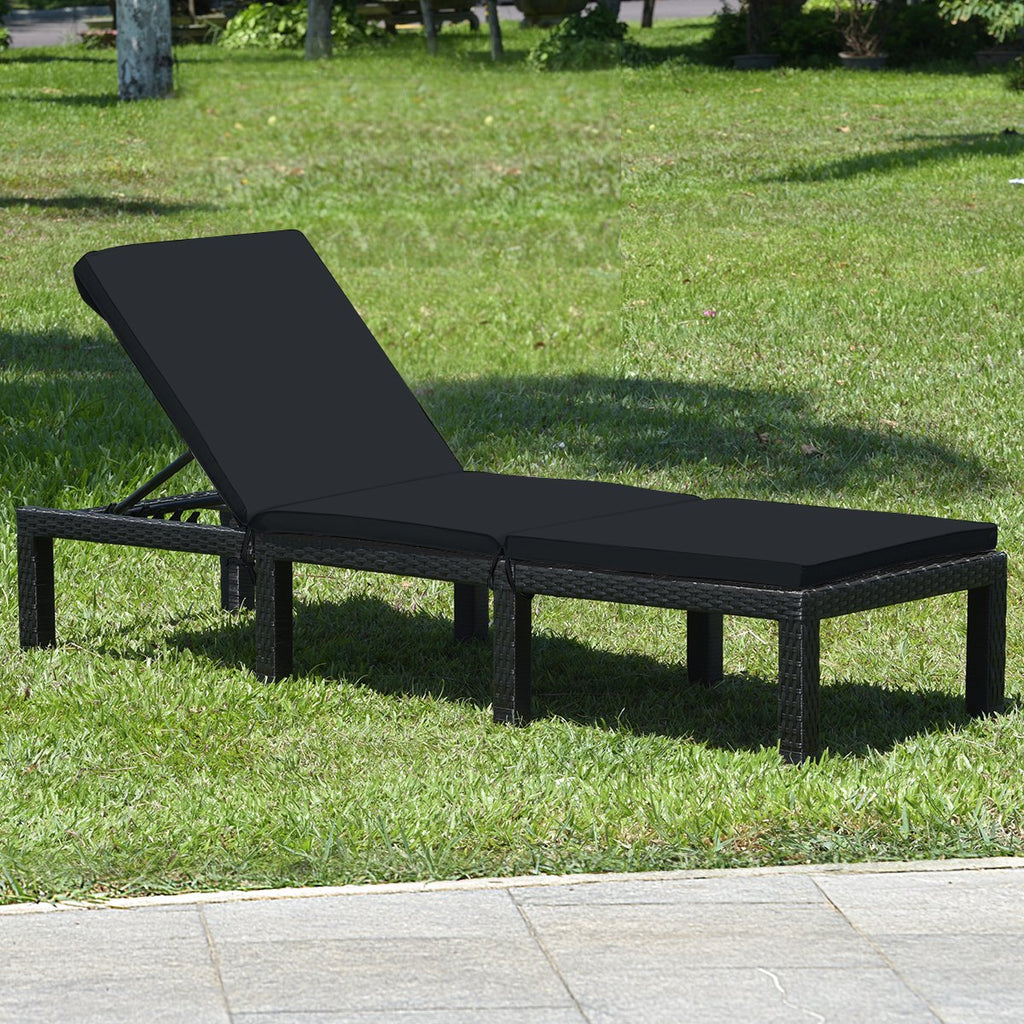 Rattan Lounge Chair with Two Cushion Covers, Black and Off Turquoise