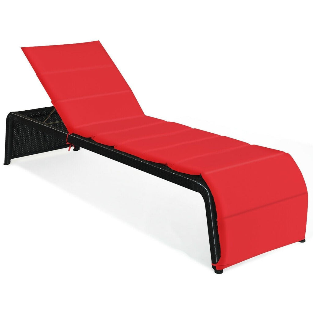 Rattan Chaise Lounger with 2.5 in Cushion and 700 lb Capacity, 85 in, Red