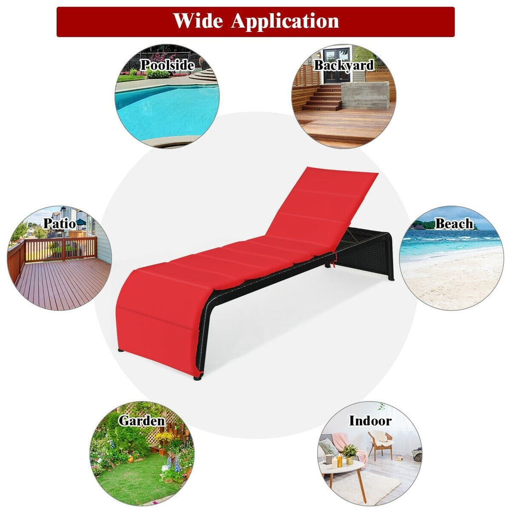 Rattan Chaise Lounger with 2.5 in Cushion and 700 lb Capacity, 85 in, Red