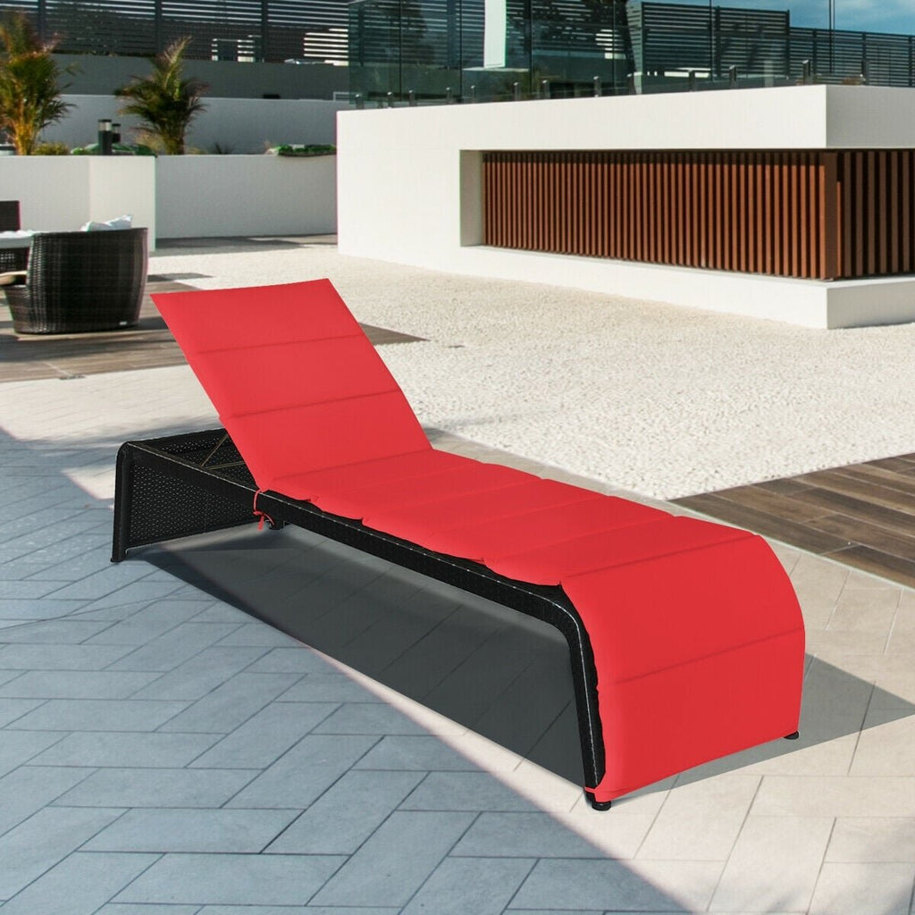 Rattan Chaise Lounger with 2.5 in Cushion and 700 lb Capacity, 85 in, Red