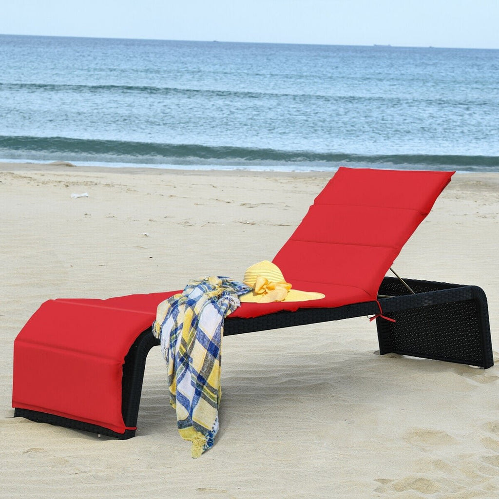 Rattan Chaise Lounger with 2.5 in Cushion and 700 lb Capacity, 85 in, Red